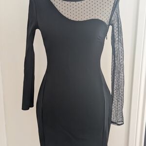 Halston Heritage Elegant Black Sheer Sleeve Dress - Size 0